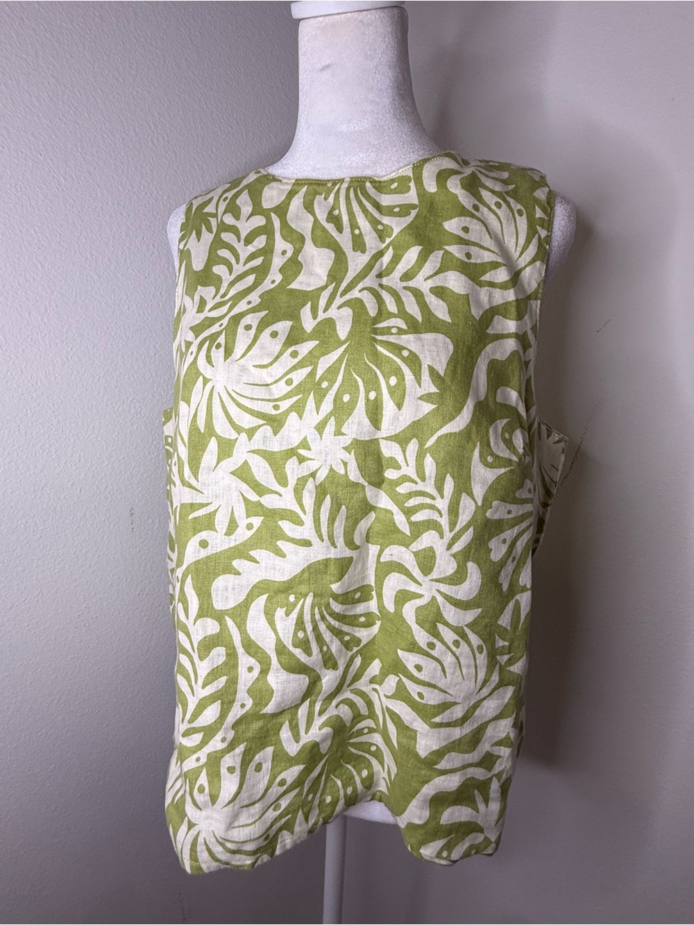 Rachel Zoe 100% Linen Green Tropical Print Sleeveless Top M - Picture 5 of 5